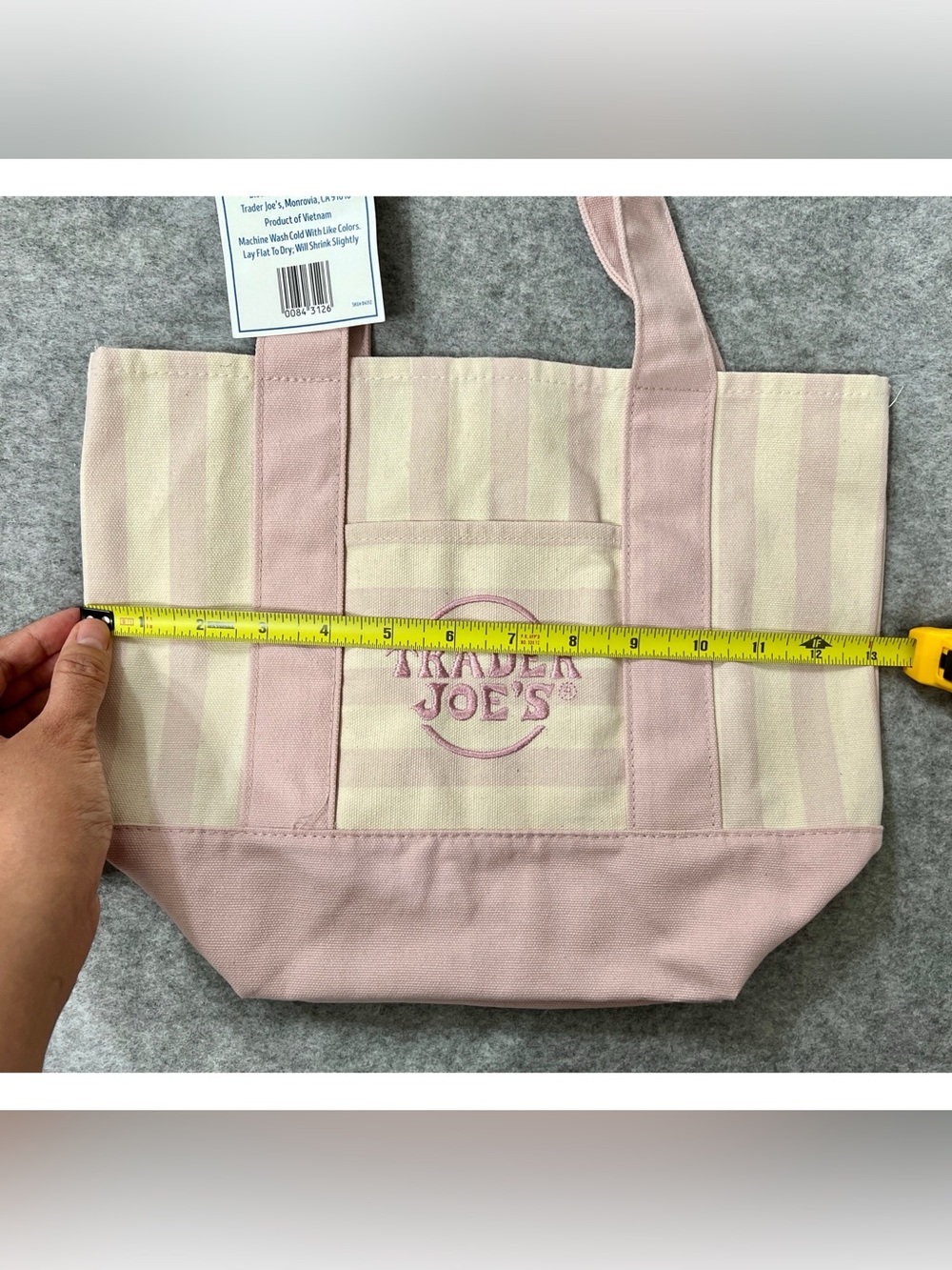 Trader Joe's Pink Stripe Canvas Mini Tote Bag NWT - Picture 5 of 11